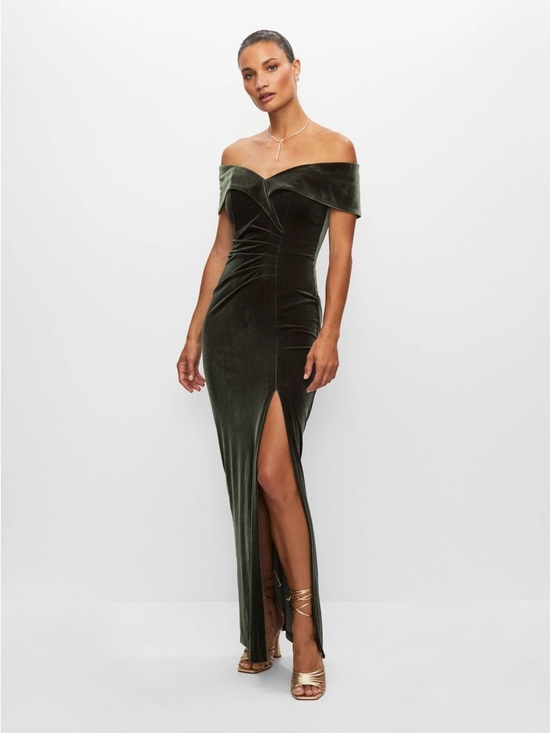 Melanie Lyne Dresses & Skirts - Velvet Sweetheart Off-Shoulder Strapless Gown in Olive Green size 10